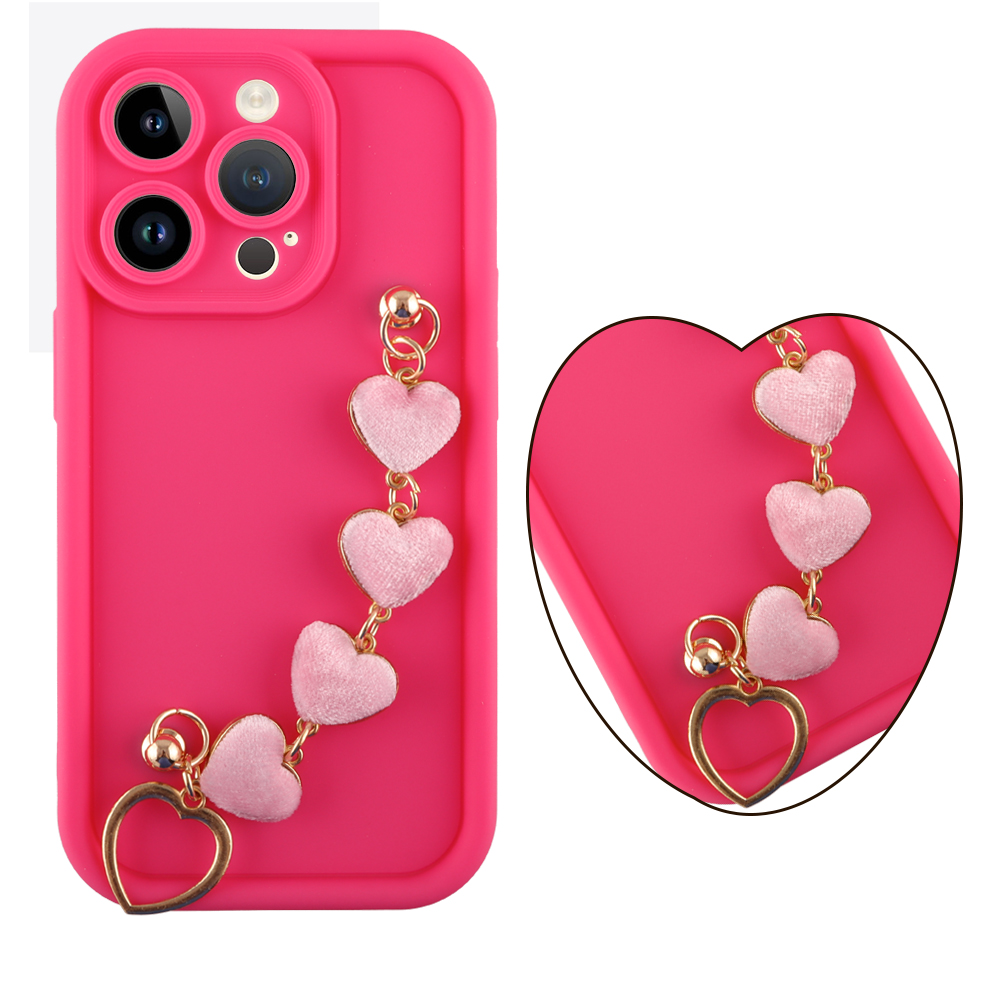 VOLTE-TEL ΘΗΚΗ IPHONE 14 PRO 6.1" SILICON TPU WITH STRAP FULL CAMERA PROTECTION PINK WITH PINK HEARTS