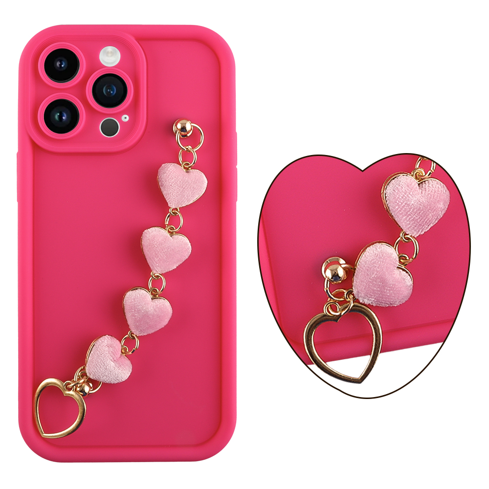 VOLTE-TEL ΘΗΚΗ IPHONE 14 PRO MAX 6.7" SILICON TPU WITH STRAP FULL CAMERA PROTECTION PINK WITH PINK HEARTS