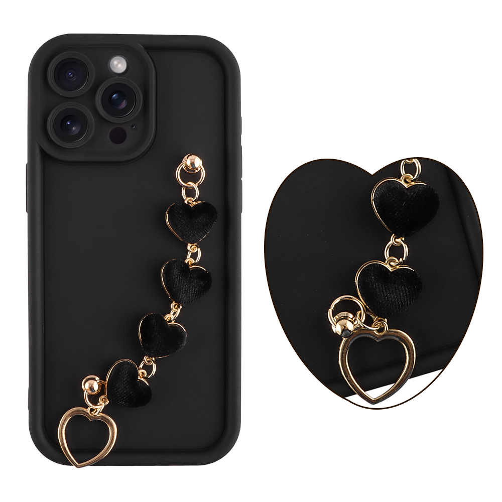 VOLTE-TEL ΘΗΚΗ IPHONE 15 PRO MAX 6.7" SILICON TPU WITH STRAP FULL CAMERA PROTECTION BLACK WITH BLACK HEARTS