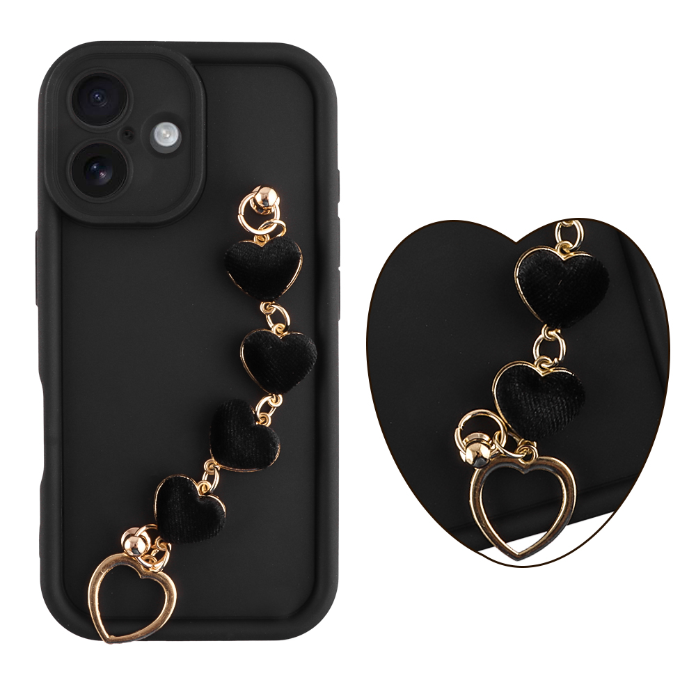 VOLTE-TEL ΘΗΚΗ IPHONE 16 6.1" SILICON TPU WITH STRAP FULL CAMERA PROTECTION BLACK WITH BLACK HEARTS