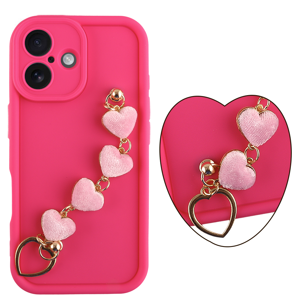 VOLTE-TEL ΘΗΚΗ IPHONE 16 6.1" SILICON TPU WITH STRAP FULL CAMERA PROTECTION PINK WITH PINK HEARTS