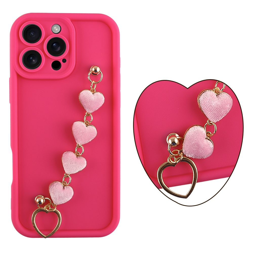 VOLTE-TEL ΘΗΚΗ IPHONE 16 PRO 6.3" SILICON TPU WITH STRAP FULL CAMERA PROTECTION PINK WITH PINK HEARTS