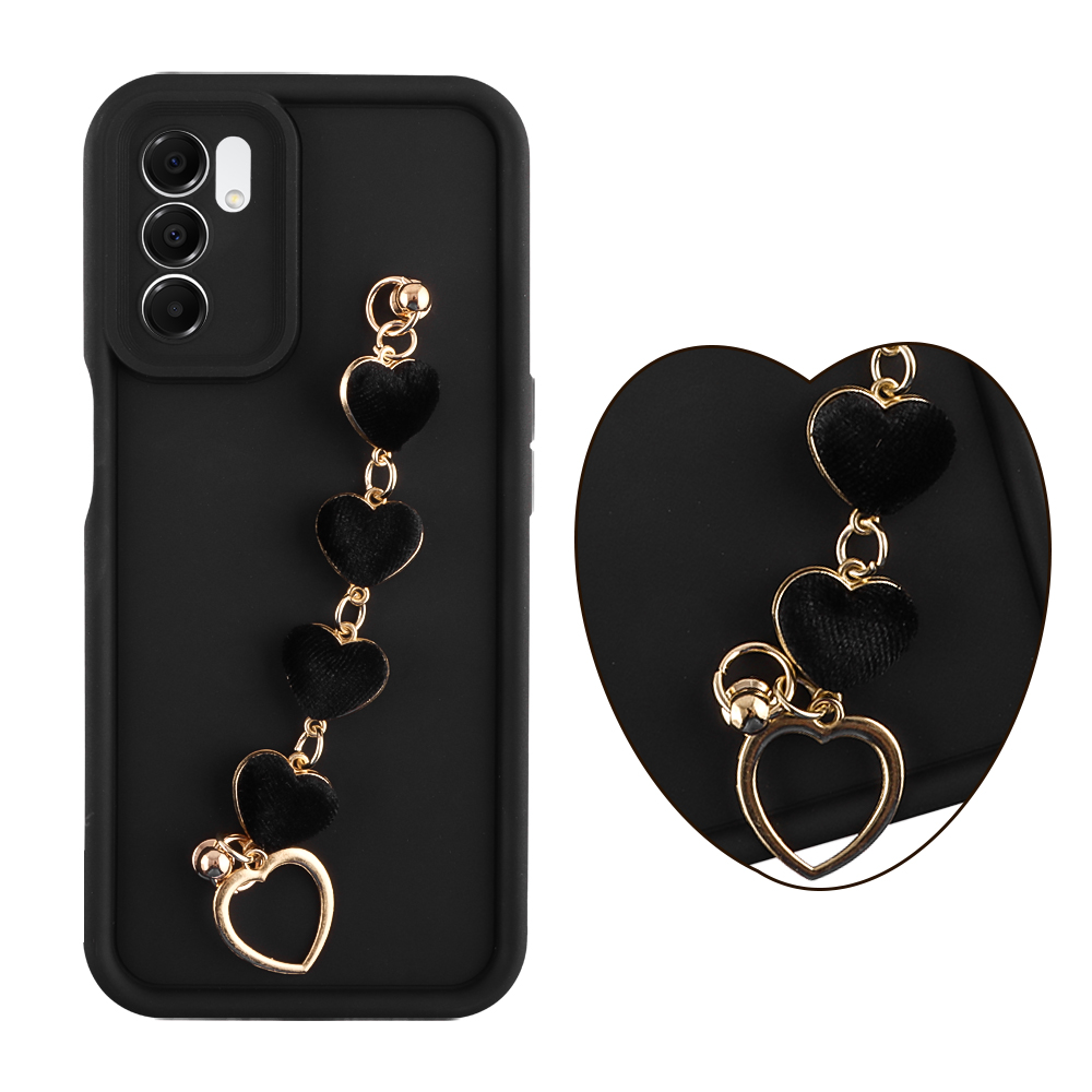 VOLTE-TEL ΘΗΚΗ SAMSUNG A16 4G A165/A16 5G A166 6.7" SILICON TPU WITH STRAP FULL CAMERA PROTECTION BLACK WITH BLACK HEARTS