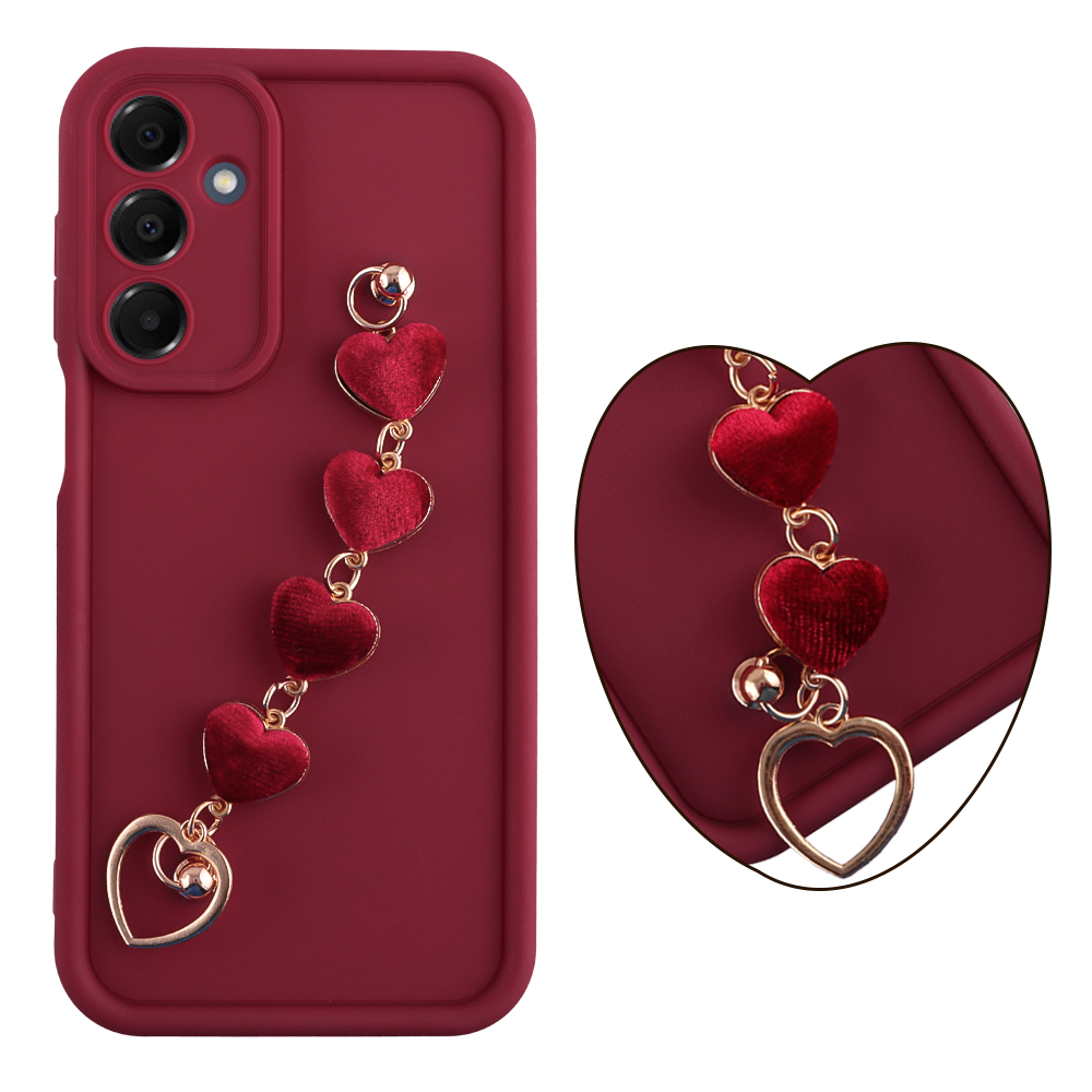 VOLTE-TEL ΘΗΚΗ SAMSUNG A16 4G A165/A16 5G A166 6.7" SILICON TPU WITH STRAP FULL CAMERA PROTECTION BURGUNDY WITH RED HEARTS