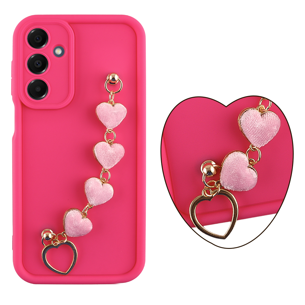 VOLTE-TEL ΘΗΚΗ SAMSUNG A16 4G A165/A16 5G A166 6.7" SILICON TPU WITH STRAP FULL CAMERA PROTECTION PINK WITH PINK HEARTS