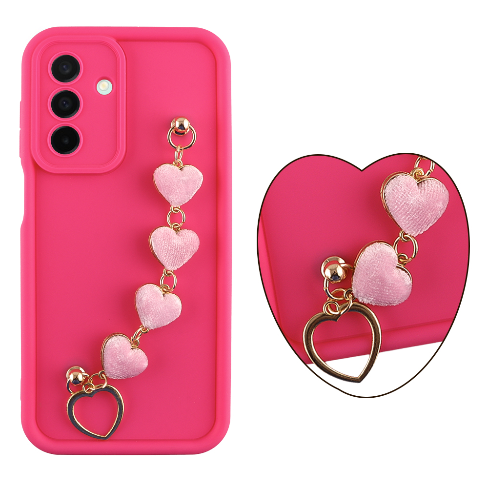 VOLTE-TEL ΘΗΚΗ SAMSUNG A26 5G A266 6.7" SILICON TPU WITH STRAP FULL CAMERA PROTECTION PINK WITH PINK HEARTS