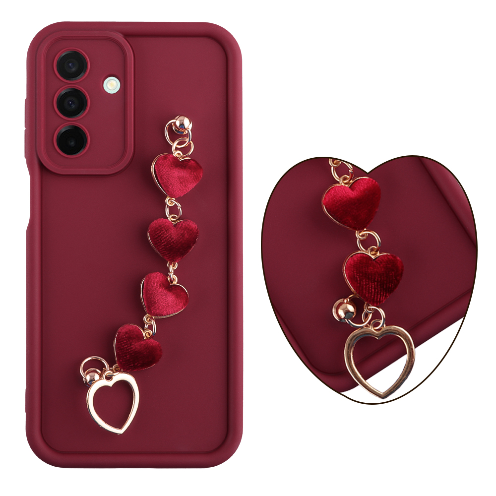 VOLTE-TEL ΘΗΚΗ SAMSUNG A26 5G A266 6.64" SILICON TPU WITH STRAP FULL CAMERA PROTECTION BURGUNDY WITH RED HEARTS