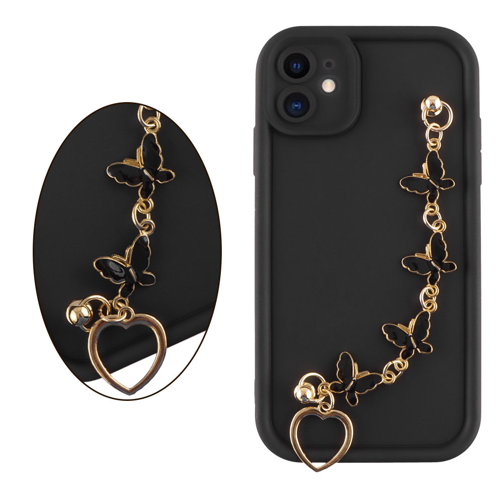 VOLTE-TEL ΘΗΚΗ IPHONE 11 6.1" SILICON TPU WITH STRAP FULL CAMERA PROTECTION BLACK WITH BLACK BUTTERFLIES