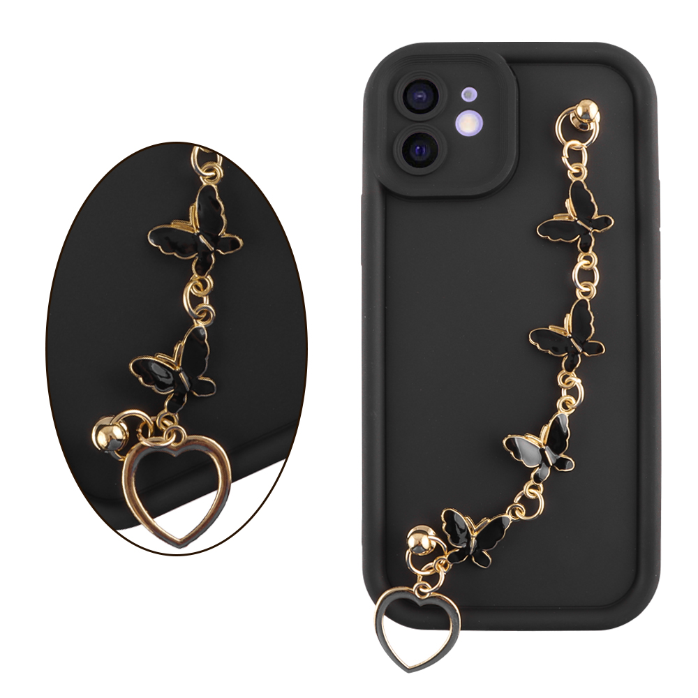 VOLTE-TEL ΘΗΚΗ IPHONE 12 6.1" SILICON TPU WITH STRAP FULL CAMERA PROTECTION BLACK WITH BLACK BUTTERFLIES