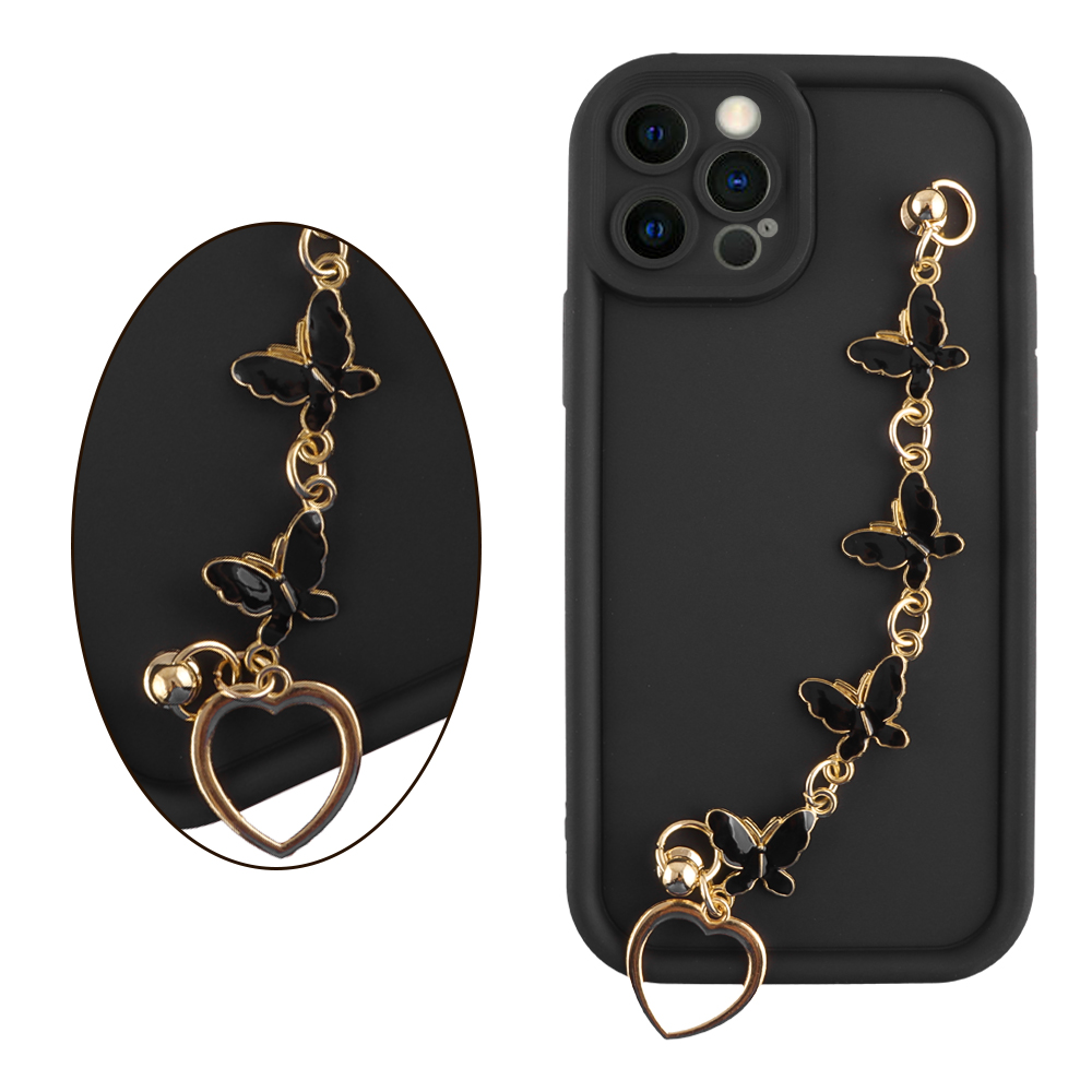 VOLTE-TEL ΘΗΚΗ IPHONE 12 PRO 6.1" SILICON TPU WITH STRAP FULL CAMERA PROTECTION BLACK WITH BLACK BUTTERFLIES