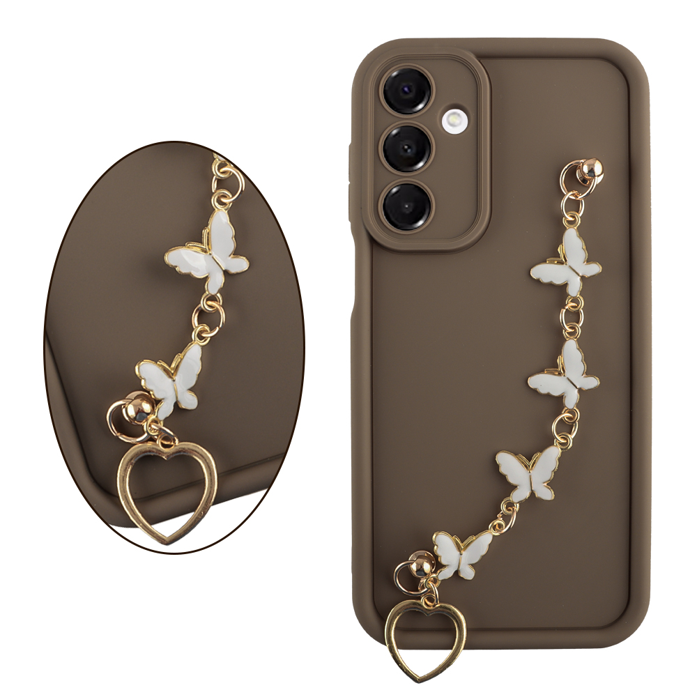 VOLTE-TEL ΘΗΚΗ SAMSUNG A16 4G A165/A16 5G A166 6.7" SILICON TPU WITH STRAP FULL CAMERA PROTECTION BROWN WITH WHITE BUTTERFLIES