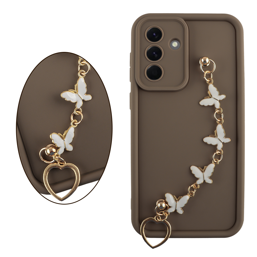 VOLTE-TEL ΘΗΚΗ SAMSUNG A36 5G A366 6.64" SILICON TPU WITH STRAP FULL CAMERA PROTECTION BROWN WITH WHITE BUTTERFLIES