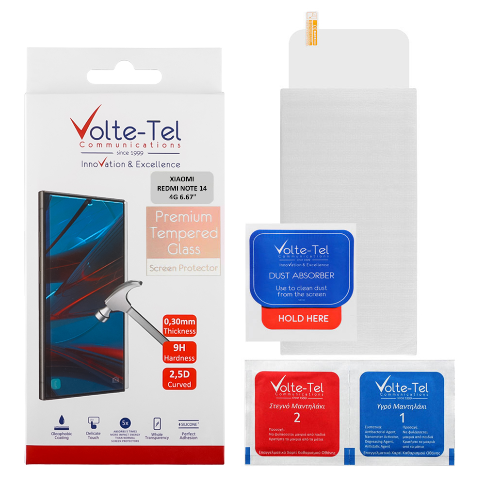 VOLTE-TEL TEMPERED GLASS XIAOMI REDMI NOTE 14 4G 6.67" 9H 0.30mm 2.5D FULL GLUE