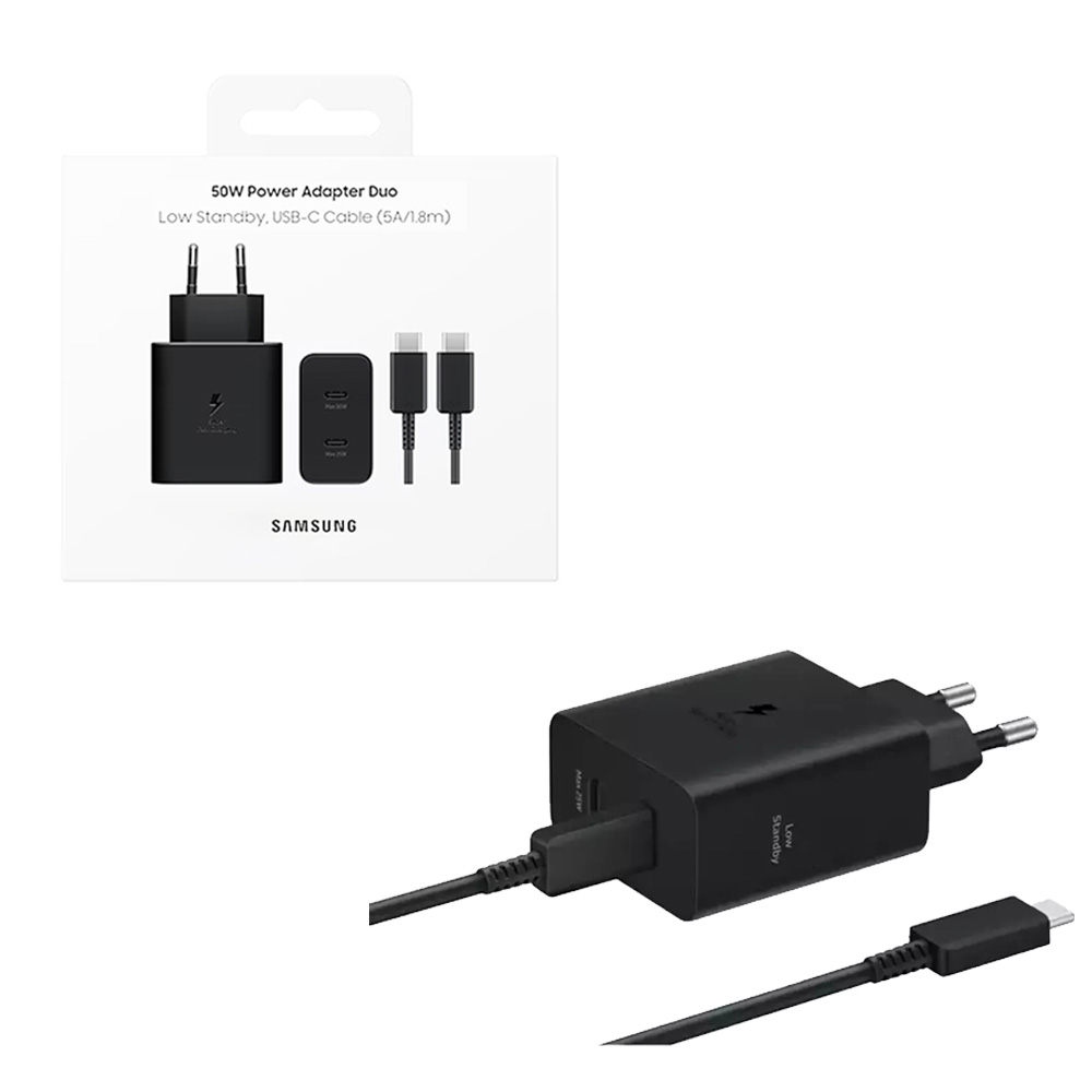 TRAVEL SAMSUNG EP-T5020XBE DUAL TYPE C 5V 3A/9V 3A/15V 3A/20V 2.5A 50W MAX FAST CHARGE+USB TYPE C TO TYPE C 5A BLACK PACKING