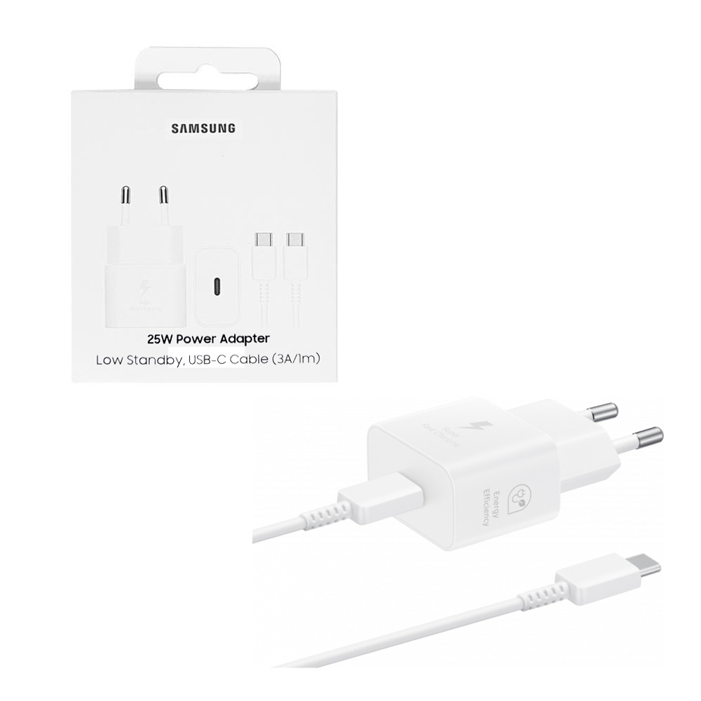 TRAVEL SAMSUNG EP-T2510XWEGEU TYPE C 5V 3A/9V 2.77A/20V 2.25A 25W FAST CHARGE+USB DATA TYPE C TO TYPE C 5A WHITE PACKING OR