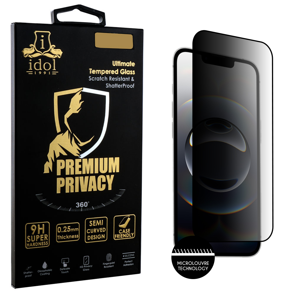 IDOL 1991 TEMPERED GLASS IPHONE 16E 6.1" 9H 0.25mm PREMIUM PRIVACY ANTISPY SEMI CURVED FULL GLUE BLACK