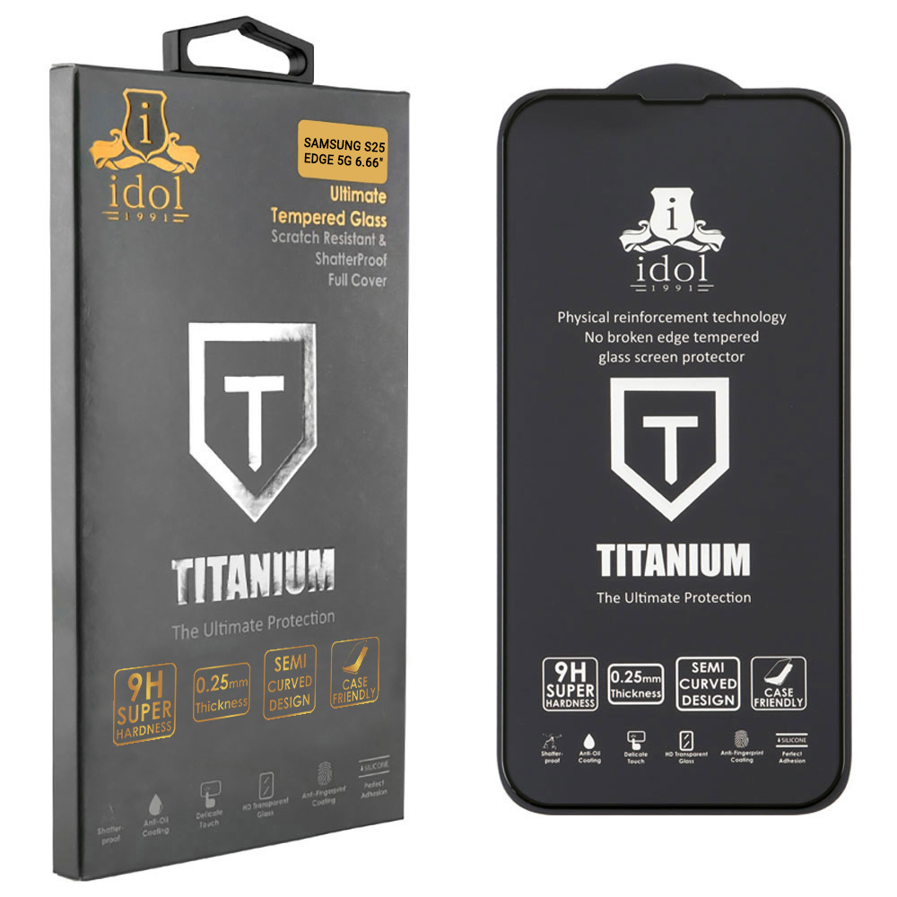 IDOL 1991 TEMPERED GLASS SAMSUNG S25 EDGE 5G 6.66" 9H 0.20mm TITANIUM SEMI CURVED FULL GLUE ULTRA THIN BLACK