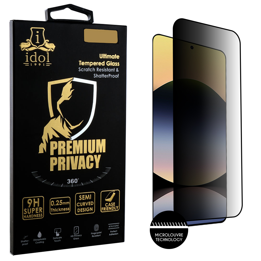 IDOL 1991 TEMPERED GLASS XIAOMI REDMI NOTE 14 5G 6.67" 9H 0.25mm PREMIUM PRIVACY ANTISPY SEMI CURVED FULL GLUE BLACK