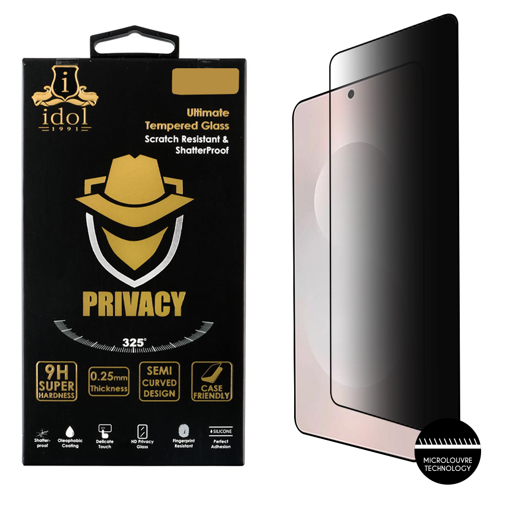 IDOL 1991 TEMPERED GLASS SAMSUNG S25 EDGE 5G 6.66" 9H 0.20mm PRIVACY ANTISPY SEMI CURVED FULL GLUE ULTRA THIN BLACK