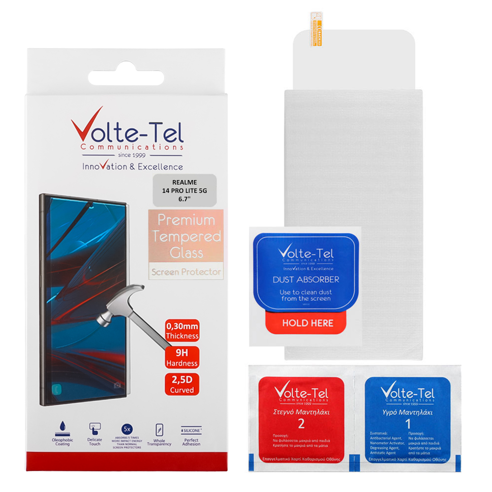 VOLTE-TEL TEMPERED GLASS REALME 14 PRO LITE 5G 6.7" 9H 0.30mm 2.5D FULL GLUE