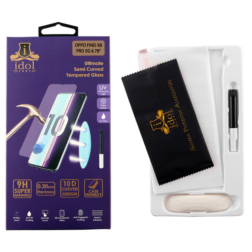 IDOL 1991 TEMPERED UV GLASS OPPO FIND X8 PRO 5G 6.78" 9H 0.20mm 10D SEMI WITH GLUE-TOOL FINGER UNLOCK FULL COVER TRANSPARENT