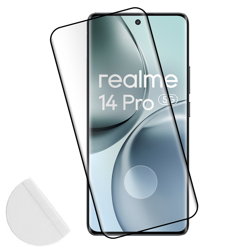 IDOL 1991 TEMPERED GLASS REALME 14 PRO 5G 6.77" 9H 0.30mm 3D FULL GLUE SEMI CURVED FINGER UNLOCK BLACK + SQUEEZY CARD