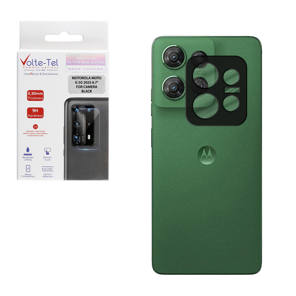 VOLTE-TEL TEMPERED GLASS MOTOROLA MOTO G 5G 2025 6.7" 9H 0.25mm 3D CURVED FOR CAMERA BLACK
