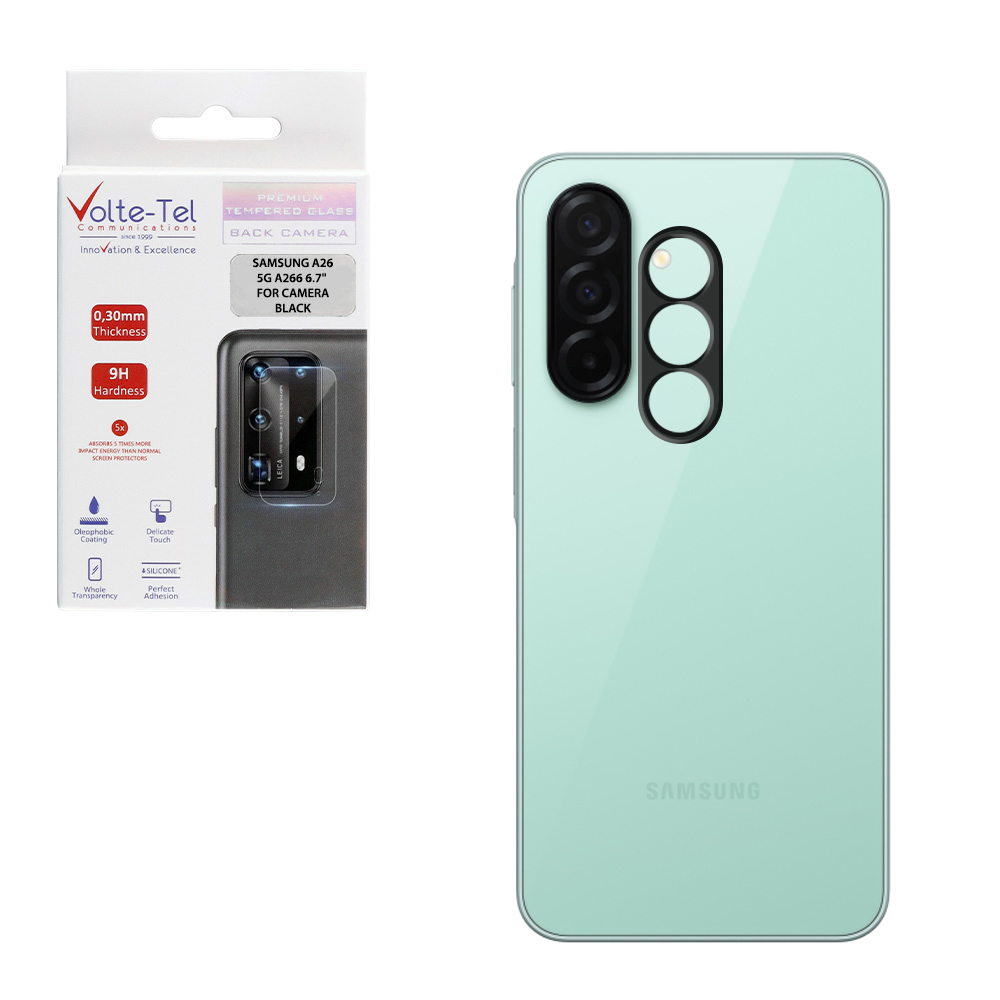 VOLTE-TEL TEMPERED GLASS SAMSUNG A26 5G A266 6.7" 9H 0.25mm 3D CURVED FOR CAMERA BLACK