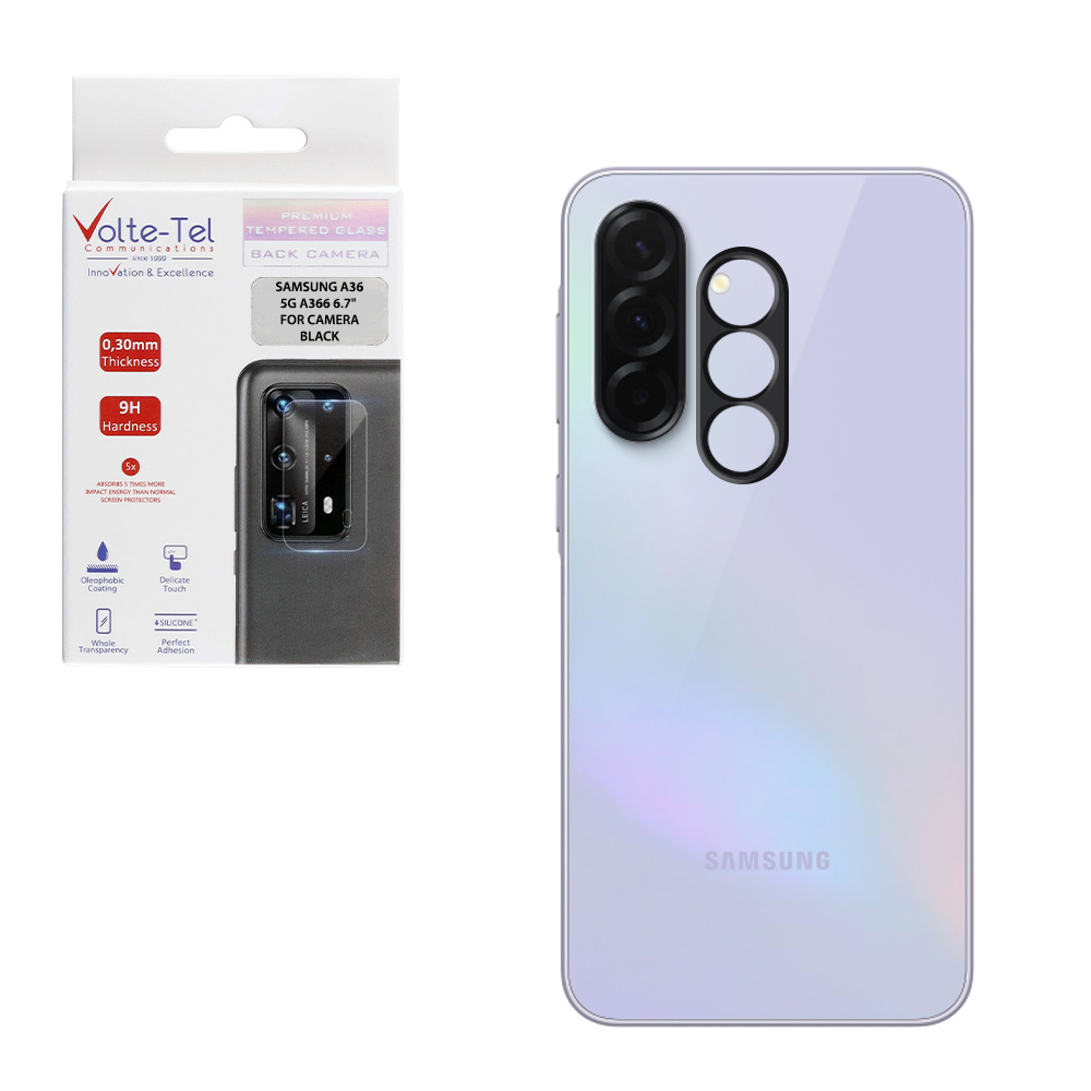 VOLTE-TEL TEMPERED GLASS SAMSUNG A36 5G A366 6.7" 9H 0.25mm 3D CURVED FOR CAMERA BLACK