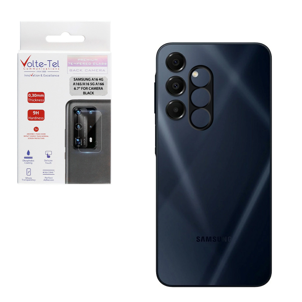 VOLTE-TEL TEMPERED GLASS SAMSUNG A16 4G A165/A16 5G A166 6.7" 9H 0.25mm 3D CURVED FOR CAMERA BLACK