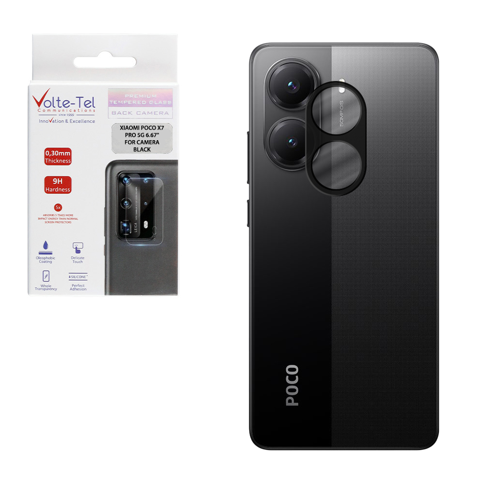 VOLTE-TEL TEMPERED GLASS XIAOMI POCO X7 PRO 5G 6.67" 9H 0.25mm 3D CURVED FOR CAMERA BLACK
