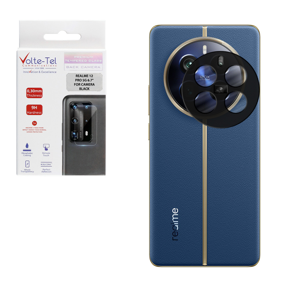 VOLTE-TEL TEMPERED GLASS REALME 12 PRO 5G 6.7" 9H 0.25mm 3D CURVED FOR CAMERA BLACK