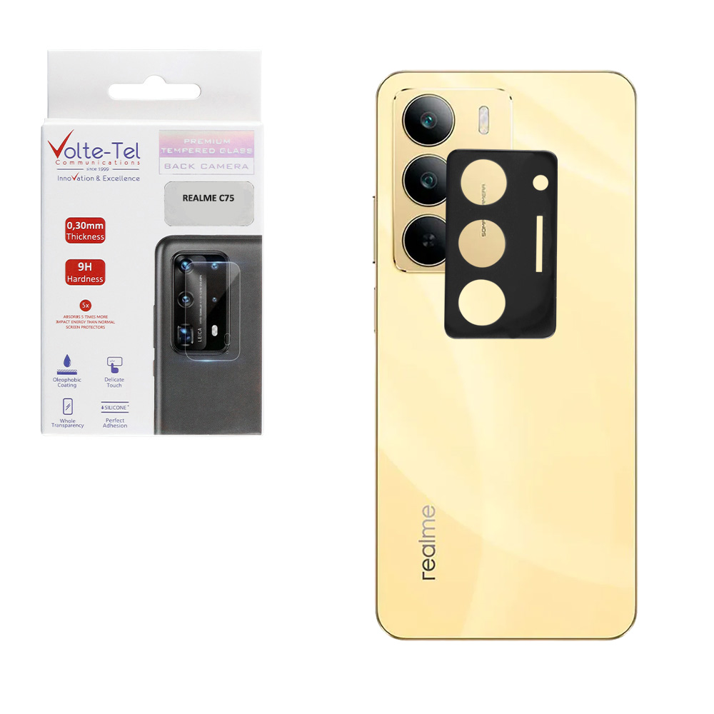 VOLTE-TEL TEMPERED GLASS REALME C75 6.72" 9H 0.25mm 3D CURVED FOR CAMERA BLACK