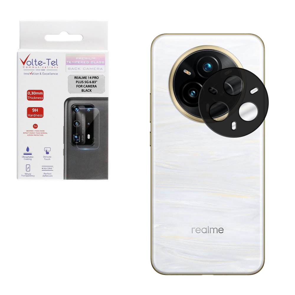 VOLTE-TEL TEMPERED GLASS REALME 14 PRO PLUS 5G 6.83" 9H 0.25mm 3D CURVED FOR CAMERA BLACK
