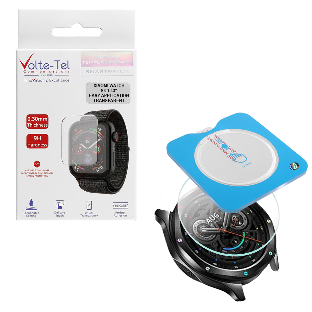VOLTE-TEL TEMPERED GLASS XIAOMI WATCH S4 1.43" 9H 0.30mm 2.5D EASY APPLICATION FULL GLUE FULL COVER TRANSPARENT