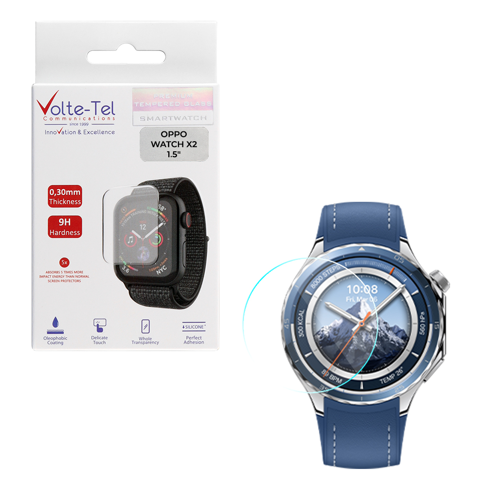 VOLTE-TEL TEMPERED GLASS OPPO WATCH X2 1.5" 9H 0.30mm 2.5D FULL GLUE FULL COVER