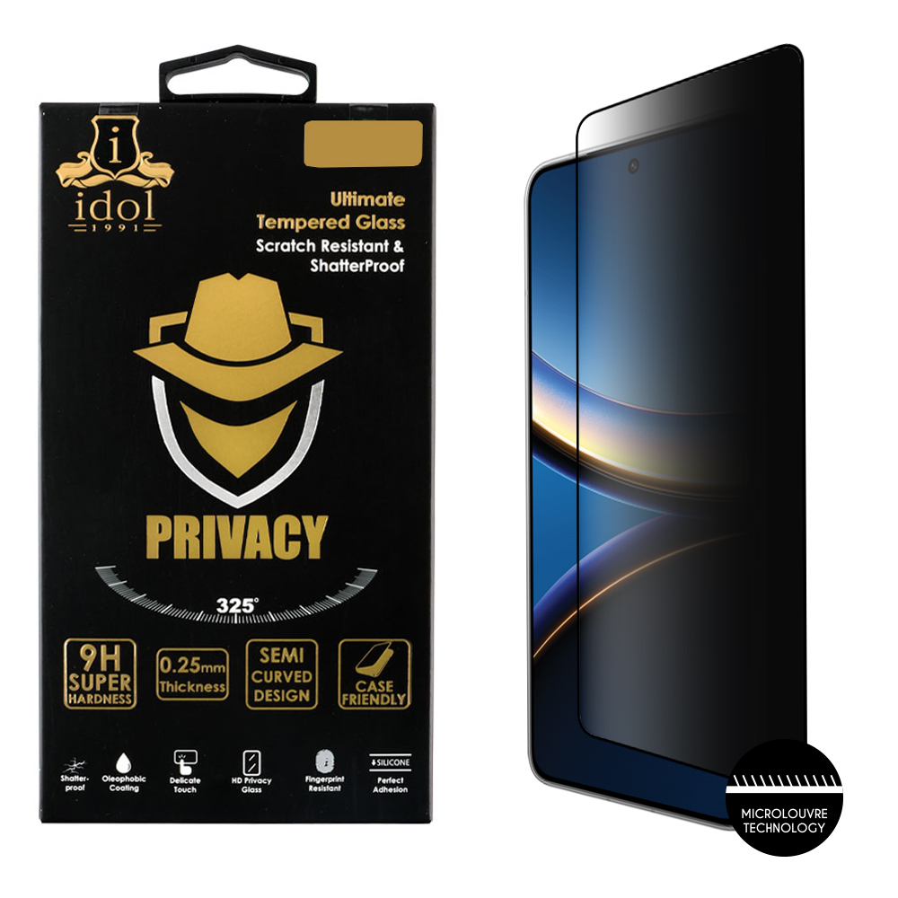 IDOL 1991 TEMPERED GLASS XIAOMI POCO F7 PRO 6.67" 9H 0.25mm PRIVACY ANTISPY SEMI CURVED FULL GLUE BLACK