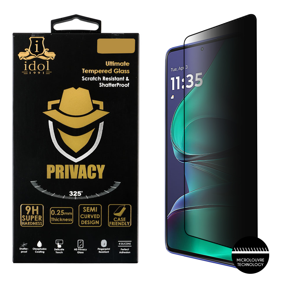IDOL 1991 TEMPERED GLASS MOTOROLA MOTO G 5G 2025 6.7" 9H 0.25mm PRIVACY ANTISPY SEMI CURVED FULL GLUE BLACK