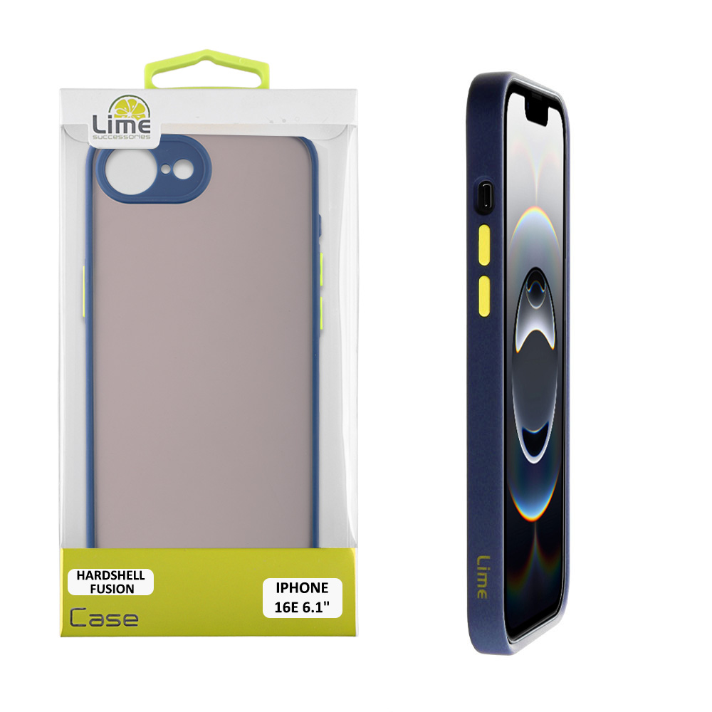 LIME ΘΗΚΗ IPHONE 16E 6.1" HARDSHELL FUSION FULL CAMERA PROTECTION BLUE WITH YELLOW KEYS