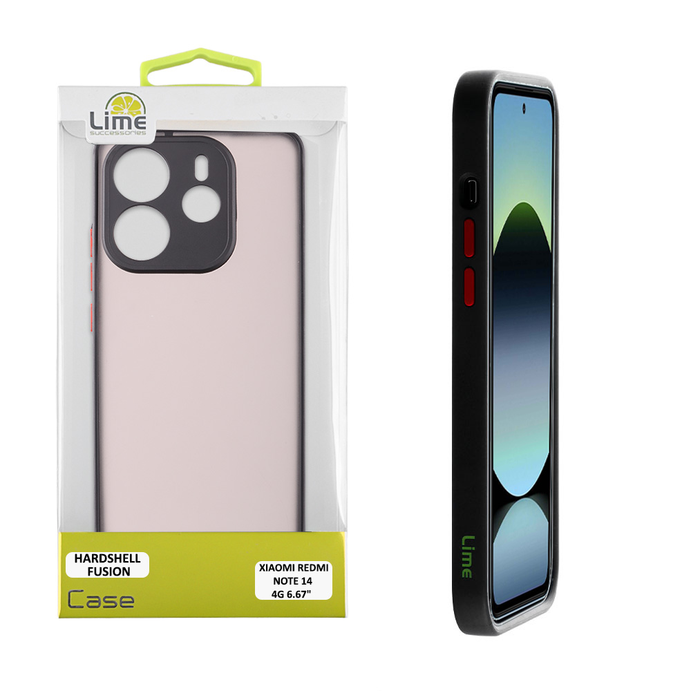 LIME ΘΗΚΗ XIAOMI REDMI NOTE 14 4G 6.67" HARDSHELL FUSION FULL CAMERA PROTECTION BLACK WITH RED KEYS