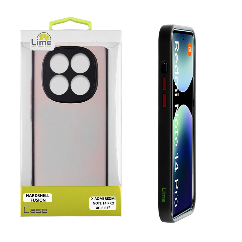 LIME ΘΗΚΗ XIAOMI REDMI NOTE 14 PRO 4G 6.67" HARDSHELL FUSION FULL CAMERA PROTECTION BLACK WITH RED KEYS