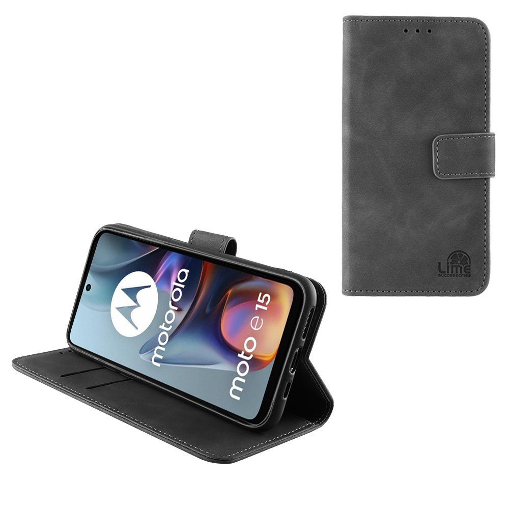 LIME ΘΗΚΗ MOTOROLA MOTO E15 4G 6.67" ESSENTIAL MAGNET BOOK STAND CLIP GREY