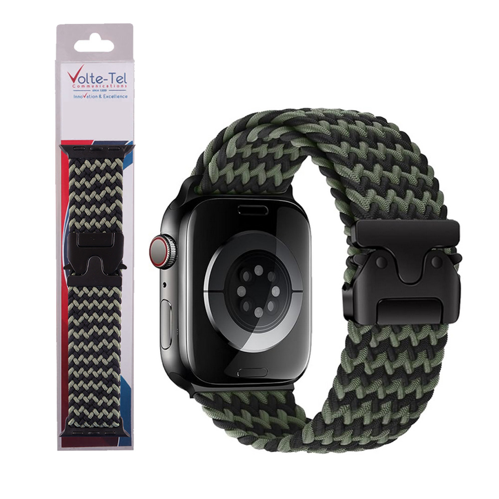 VOLTE-TEL ΛΟΥΡΑΚΙ ΡΟΛΟΓΙΟΥ APPLE WATCH 42/44/45/46/49mm BRAIDED PARACHUTE BUCKLE BLACK-GREEN VT144