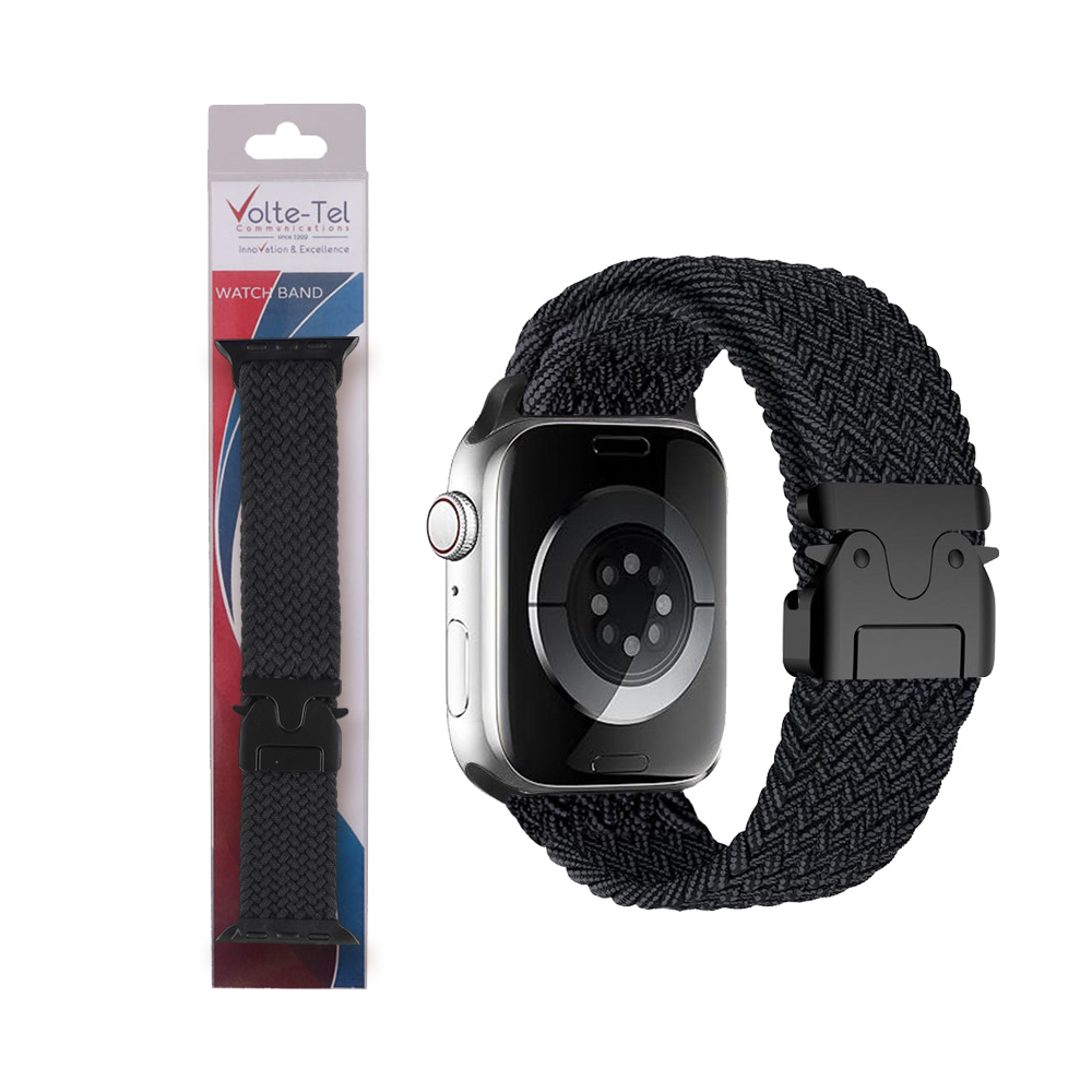 VOLTE-TEL ΛΟΥΡΑΚΙ ΡΟΛΟΓΙΟΥ ΣΙΛΙΚΟΝΗΣ APPLE WATCH 38/40/41/42mm BRAIDED PARACHUTE BUCKLE BLACK VT144