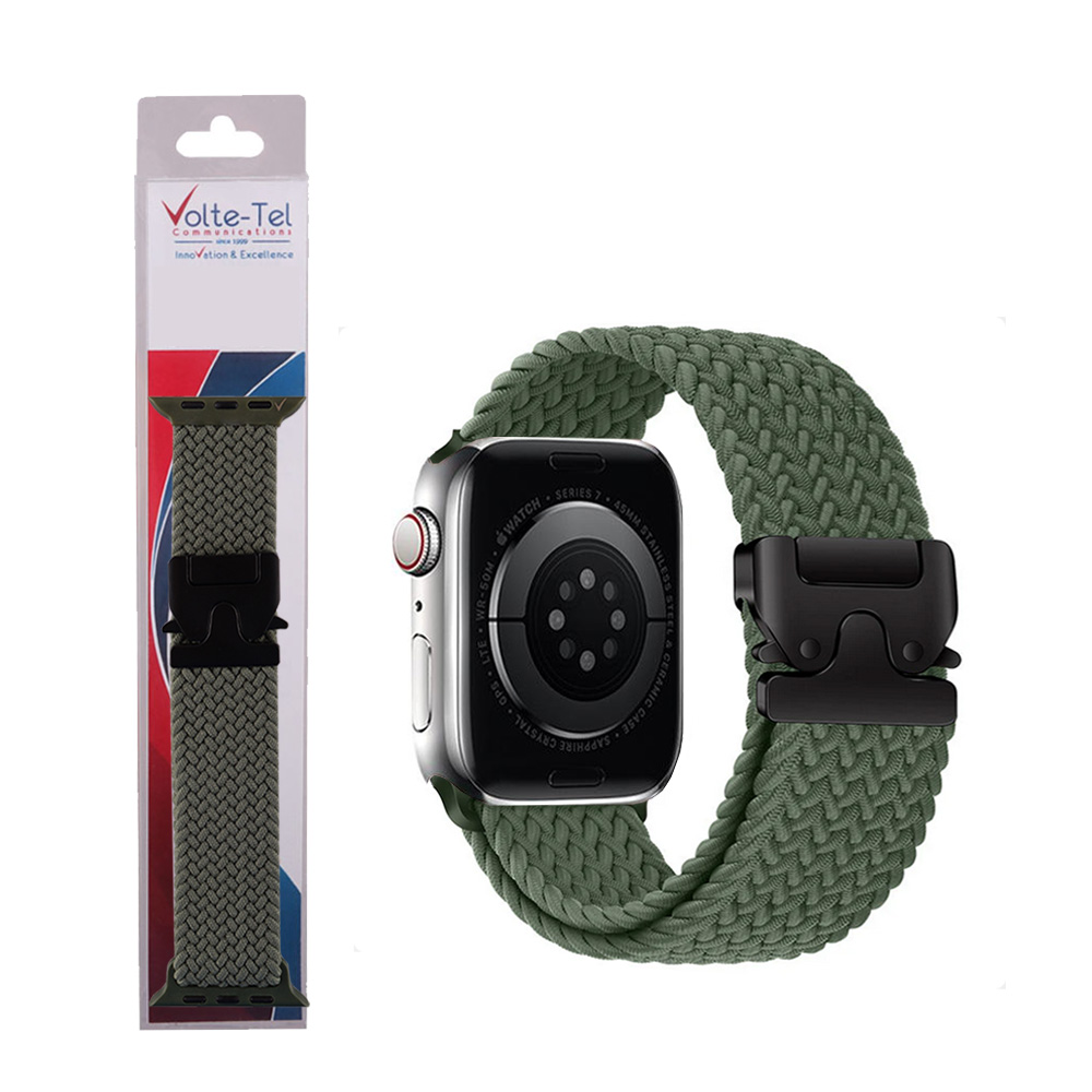VOLTE-TEL ΛΟΥΡΑΚΙ ΡΟΛΟΓΙΟΥ ΣΙΛΙΚΟΝΗΣ APPLE WATCH 38/40/41/42mm BRAIDED PARACHUTE BUCKLE GREEN VT144