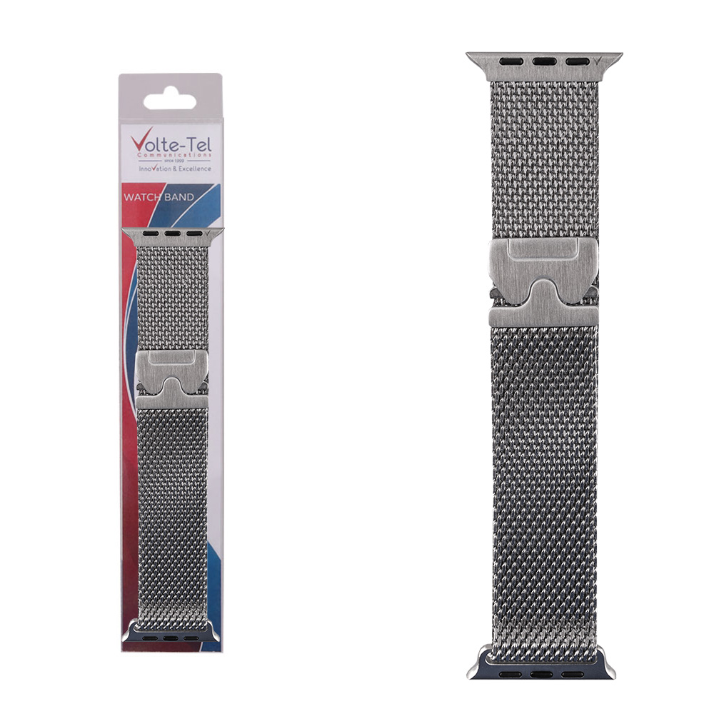 VOLTE-TEL ΛΟΥΡΑΚΙ ΡΟΛΟΓΙΟΥ ΑΝΟΞΕΙΔΩΤΟ ΑΤΣΑΛΙ APPLE WATCH 42/44/45/46/49mm MILANESE PARACHUTE BUCKLE SILVER VT145