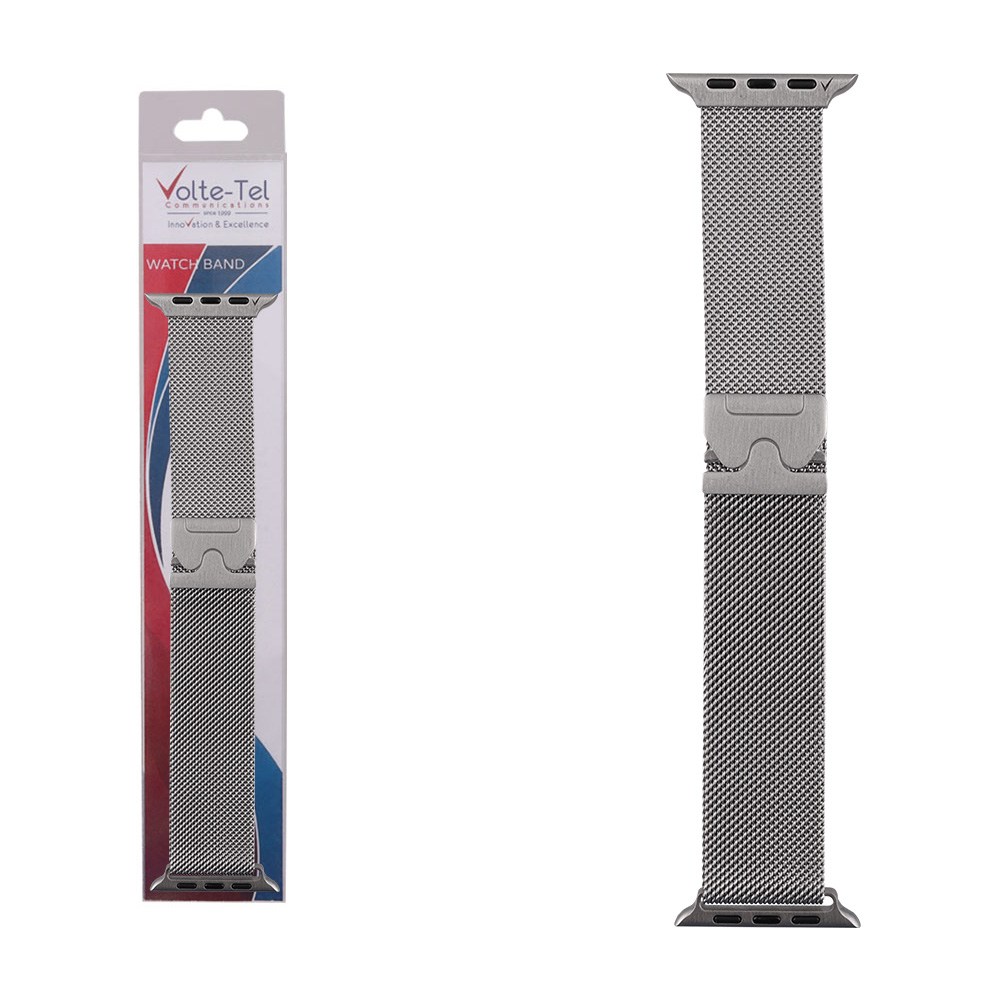 VOLTE-TEL ΛΟΥΡΑΚΙ ΡΟΛΟΓΙΟΥ ΑΝΟΞΕΙΔΩΤΟ ΑΤΣΑΛΙ APPLE WATCH 42/44/45/46/49mm MILANESE THIN PARACHUTE BUCKLE SILVER VT146