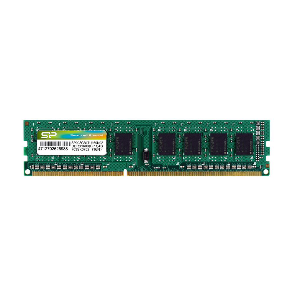 SILICON POWER ΜΝΗΜΗ DDR3 1600 CL11 U-DIMM 1.5V 4GB 512Mx8 SR 1600MHz SP004GBLTU160N02