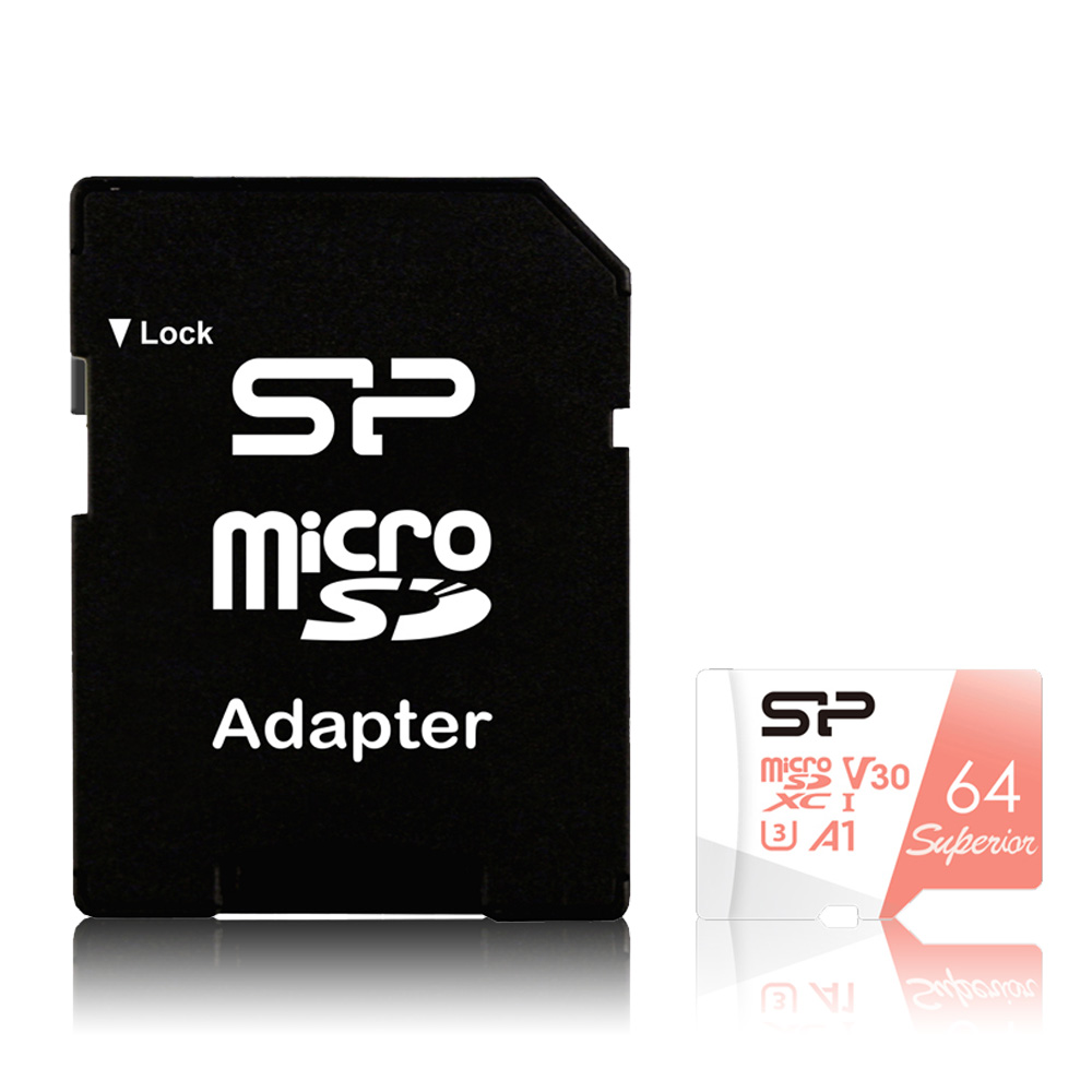 SILICON POWER micro SDΧC 64GB CLASS 10 UHS-1 U3 V30 SUPERIOR R100/W80 MB/S + SD ADAPTOR SP064GBSTXDV3V20SP
