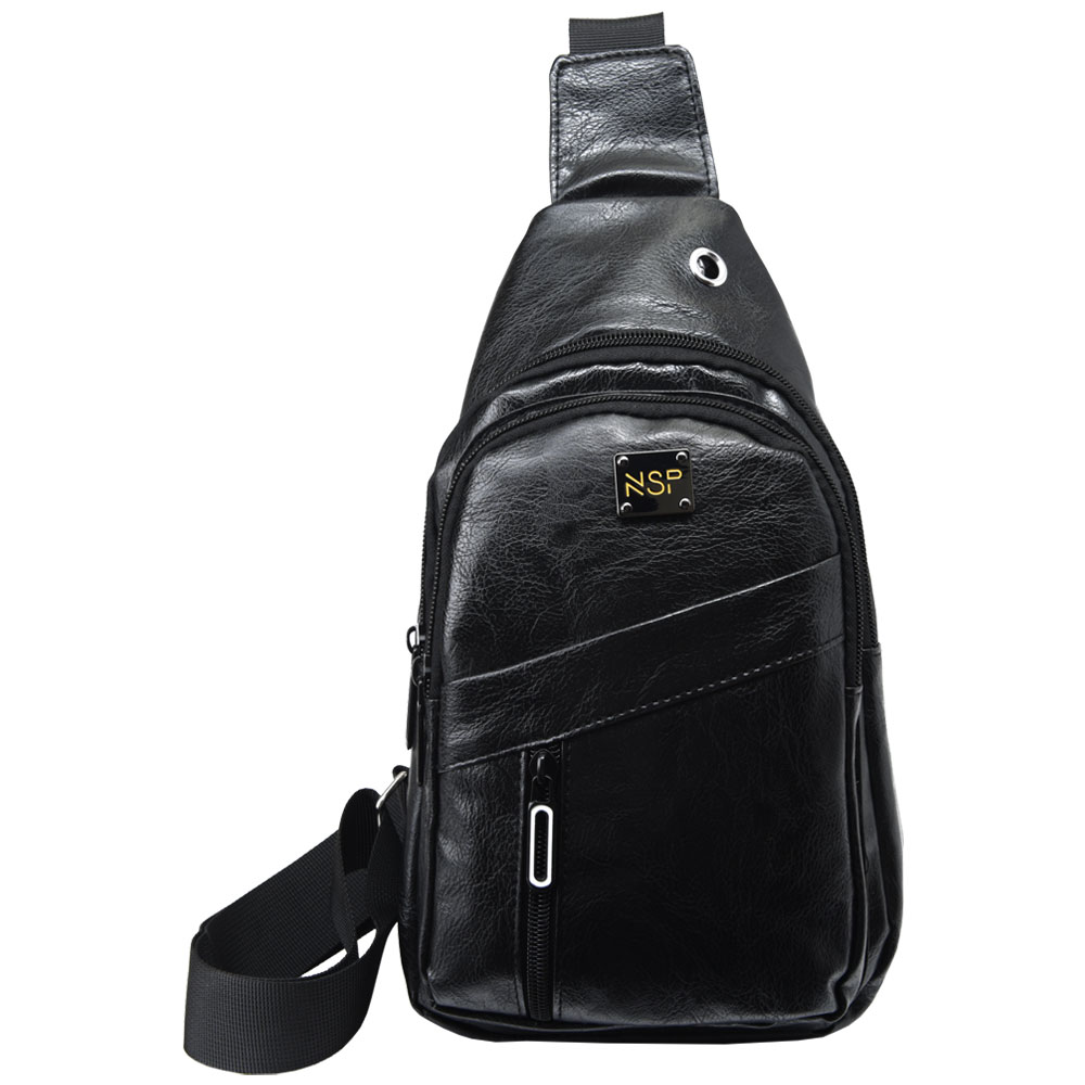 NSP N110 ALMOND ΤΣΑΝΤΑΚΙ CROSSBODY 8.5L ΔΕΡΜΑΤΙΝΟ BLACK